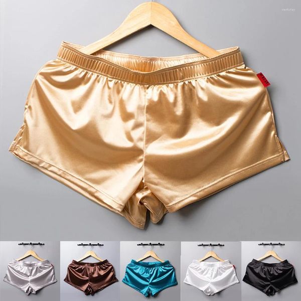 Calzoncillos Hombres sexy Ropa de dormir Boxers Shorts Ropa para el hogar Suelto Suave Suave Sólido Seda de hielo Poliéster Ropa interior cómoda de alta calidad