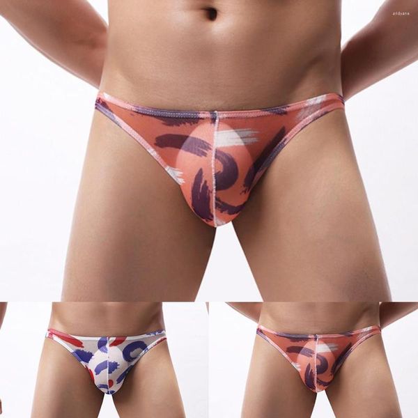 Sous-vêtements sexy hommes lisse bikini bas string sous-vêtements légers pochette respirante g-string jockstrap maille maillot de bain imprimé slips