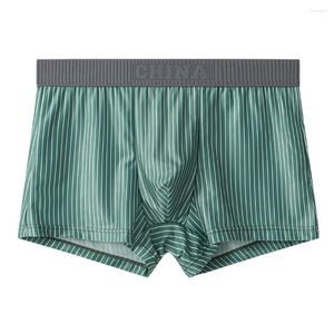 Sous-vêtements Sexy hommes rayé Boxer slips sous-vêtements sans couture poche de renflement doux glace soie culotte confortable court