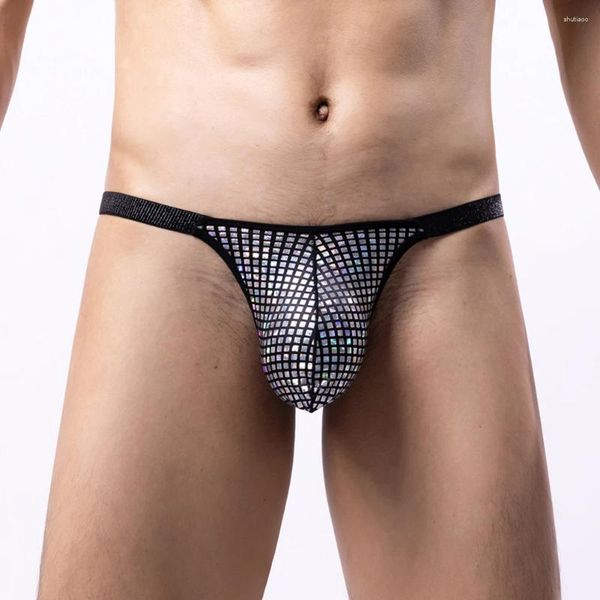 Cuecas sexy homens tanga lantejoulas brilhantes briefs cintura baixa bugle bolsa roupa interior hight corte bikini calcinha macia elasticidade troncos lingerie