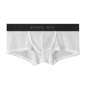 Calzoncillos sexy hombres troncos calzoncillos malla transparente bolsa boxer bikini ropa interior suave transpirable sin costuras transparente homme resbalones