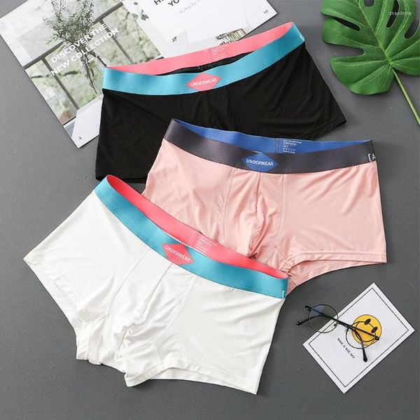 Caleçon Sexy hommes sous-vêtements taille moyenne soyeux Boxer slips poche sous-vêtements Shorts sommeil bas homme maillot de bain