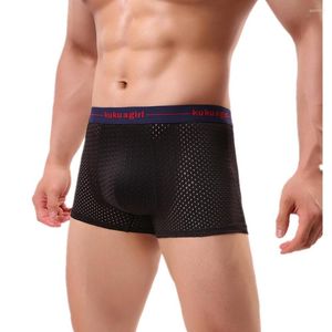 Onderbroek sexy mannen ondergoed bokser shorts ademende ijs zijden mesh slipje u convex pouch cueca calzoncillo plus size l-3xl