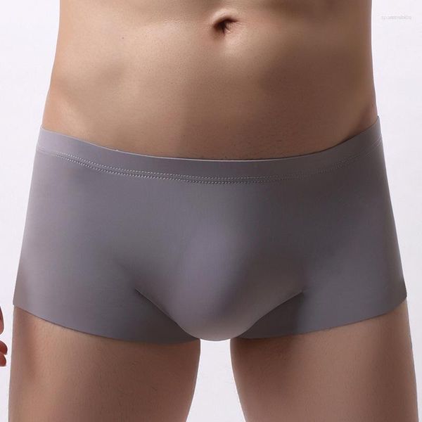 Caleçon Sexy hommes sous-vêtements Boxer Shorts Cool glace soie sans couture culotte homme solide mince mi-hauteur poche Cueca Calzoncillos S-XL