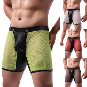 Caleçon Sexy Hommes Sous-Vêtements Boxer Maille Transparente Évider Boxers Mens Low Rise Boxershorts Perspective Cuecas U Pouch Panties