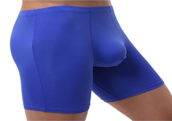 Sous-vêtements Sexy hommes sous-vêtements boxeurs Shorts Cueca Cool glace soie culotte homme solide respirant poche longue jambe Ropa intérieur HombreUn7453688