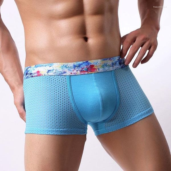 Calzoncillos sexis para hombre, calzoncillos bóxer de malla de algodón, pantalones cortos para hombre, transpirables, de tiro bajo, bolsa convexa en U, Calzoncillos Ceuca M-XXL