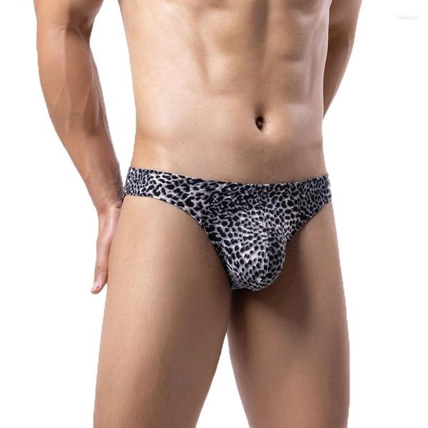 Sous-vêtements Sexy pour hommes, sous-vêtements imprimés léopard, sans couture, en soie, Slip Jockstrap Cuecas, taille basse, pochette Bugle