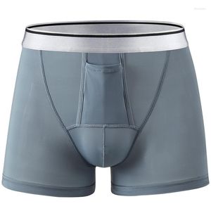 Caleçon Sexy hommes sous-vêtements Push Up boxeurs Shorts Homme glace soie culotte Homme respirant JJ séparation pochette Cueca Calzoncillo