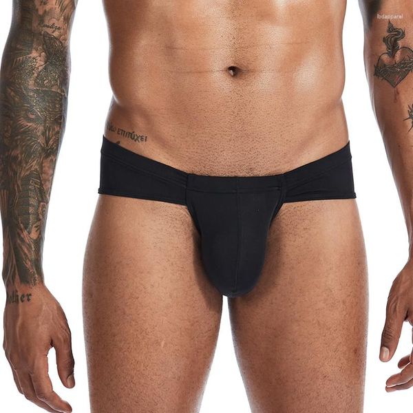 Slips Sexy hommes sous-vêtements Ultra mince glace soie hommes slips pénis grande poche taille basse Slips Hombre culotte érotique Cueca