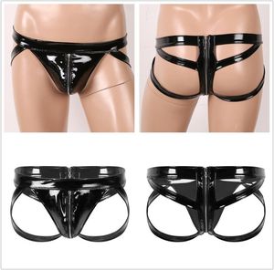 Onderbroek sexy mannen ondergoed wetlook patent lederen briefs open buhollow out gay jockstrap zipper kruis bondage lingerieununderpants