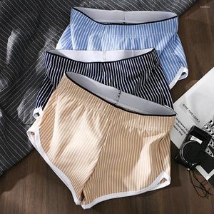 Sous-vêtements sexy hommes boxeurs plats coton rayé maison boxer slips pochette sous-vêtements garçons shorts troncs cadeaux confortables pour hommes