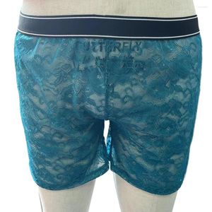 Onderbroek Sexy Mens Lace Middle Taille Underwear Bulge Pouch Long Boxer Briefs Ademende print slipjes mannelijke boksers shorts