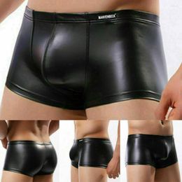 Sous-pants Sexy Mens Leather Boxer Shorts sous-vêtements Night Clubwear Pouch Boxershort Latex Peclume sans couture