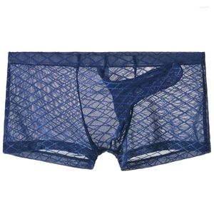 Sous-vêtements sexy hommes maille poche boxer slips voir à travers sous-vêtements pour hommes respirant mâle brillant culotte taille basse élastique