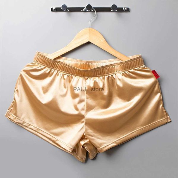 Sous-vêtements Sexy Mens Satin Boxers Shorts Vêtements de nuit Pyjamas Pantalons de salon Vêtements de nuit Homewear Sous-vêtements U Convex Ultra-mince BikiniL231218