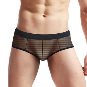 Sous-vêtements sexy hommes pure maille boxer slips sous-vêtements transparents homme poche bombée respirant culotte mince shorts