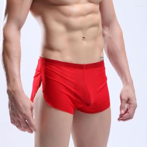 Onderbroek sexy heren pure doorbladen door boxershorts ondergoed mesh shorts trunks elastische tailleband track broek zijkant split