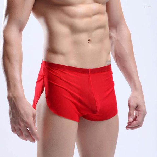 Calzoncillos Sexy para hombre, calzoncillos bóxer transparentes transparentes, ropa interior, pantalones cortos de malla, bañadores, cintura elástica, pantalones de chándal, abertura lateral