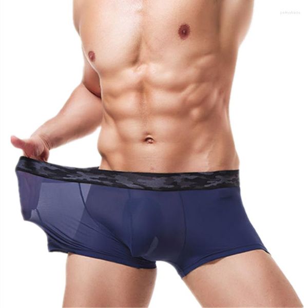 Caleçon Sexy hommes sous-vêtements boxeurs glace soie culotte homme Boxershorts respirant poche mâle vêtements Cueca Calzoncillo grande taille