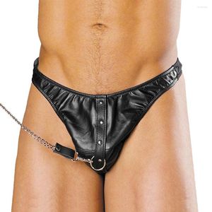 Calzoncillos Ropa interior sexy para hombre Imitación de cuero Jockstrap Remache Calzoncillos cómodos Cadena Cintura baja Tanga Fetiches exóticos para hombres Lencería gay