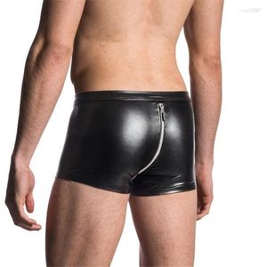 Calzoncillos Sexy para hombre, ropa interior de piel sintética con cremallera frontal/trasera, calzoncillos cómodos de alta calidad para hombre, calzoncillos finos a la moda