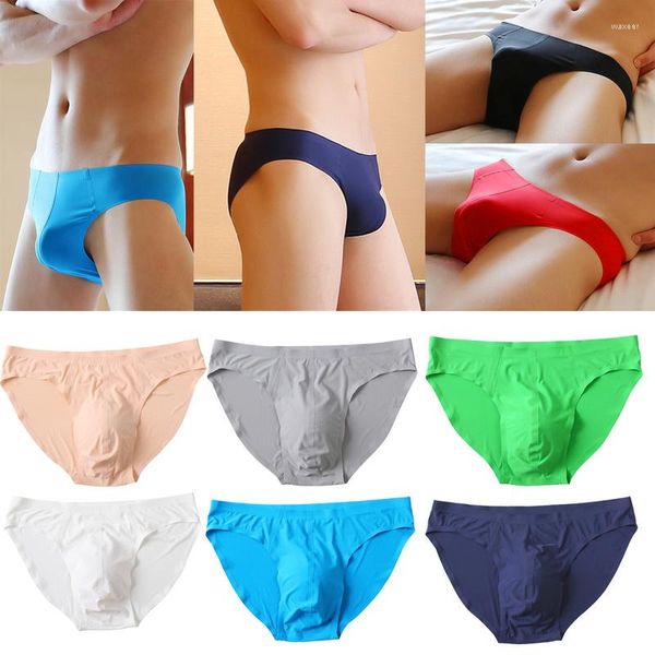 Ropa interior Sexy para hombre, calzoncillos Gay, bolsa para pene grande, bragas Sissy para hombre, traje de baño sin costuras, bulto de seda helada