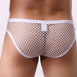 Sous-caisse Men de maille sexy sous-vêtements Jockstrap Briefs respirant Fishnet Big Pouch Pappen Hollow Brief Cueca Hombre mâle YQ240214