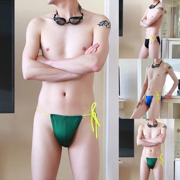 Calzoncillos Sexy Penis Pad Ropa interior Bikini Hombres String Enhance Esponja Bolsa Tanga Correas Bragas Hombre Trunks Lace-Up Traje de baño