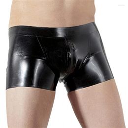 Caleçon Sexy en cuir PU fermeture éclair entrejambe sous-vêtement masculin Lingerie grande taille 2XL Gay hommes Boxer Shorts vinyle culotte
