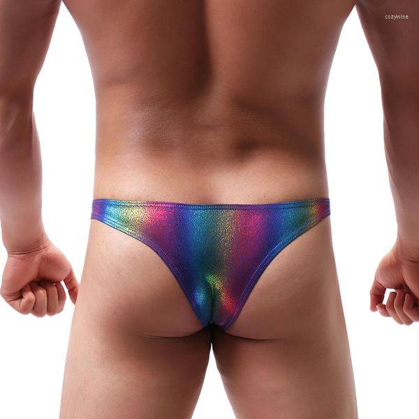 Calzoncillos Sexy Rainbow para hombre, calzoncillos de nailon con personalidad juvenil, pijamas transpirables de cintura baja convexos en U, ropa interior para hombre