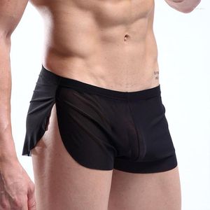 Sous-vêtements Sexy Side Split Sous-vêtements Hommes Casual Boxer Pyjama Shorts Ultra-minces Slips Confortables Lingerie Lâche Mâle Culottes Vêtements De Nuit