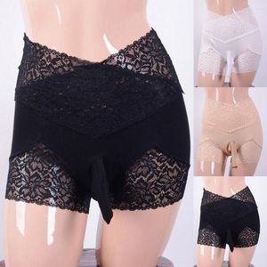 Caleçon Sexy Transparent Hommes Sissy Dentelle Slip Transparent Boxer Sous-Vêtements Poche Culotte Shorts Underpant Hommes Lingerie Érotique