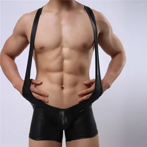 Calzoncillos Sexy Undershirt Hombres Ropa interior Gay Culturismo Cuero Bikini Mono Suspender Teddies Body