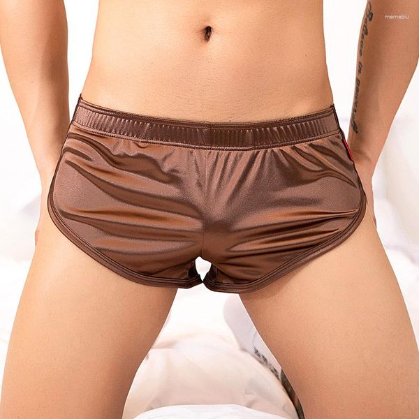 Sous-pants Sexy Underwear Boxers Boxer Men's Boxer Trunks Smooth Satin Shorts côté Singe Boxershorts Home Sleep Bottoms