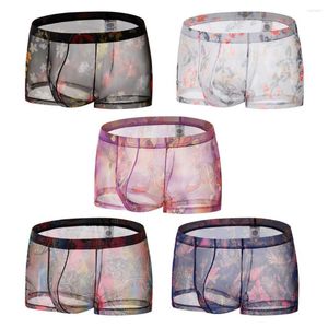 Sous-vêtements sexy sous-vêtements pour hommes Boxers Transparent Voir à travers des courts métrages Boxer à imprimé à lèvres et