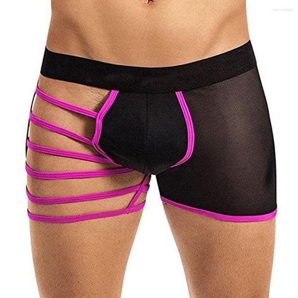 Sous-vêtements sexy pour hommes, culotte amusante, Boxer en soie glacée, sangle transparente, Style U convexe ajouré