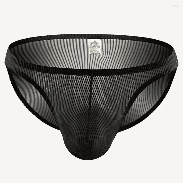 Calzoncillos Ropa interior sexy para hombres de talle bajo Sólido Malla negra Calzoncillos transparentes Bragas para hombres Hombre Bolsa transpirable