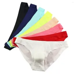 Sous-vêtements sexy pour hommes, sans trace, soie glacée, couleur unie, slip respirant, maille triangulaire, taille basse, multicolore