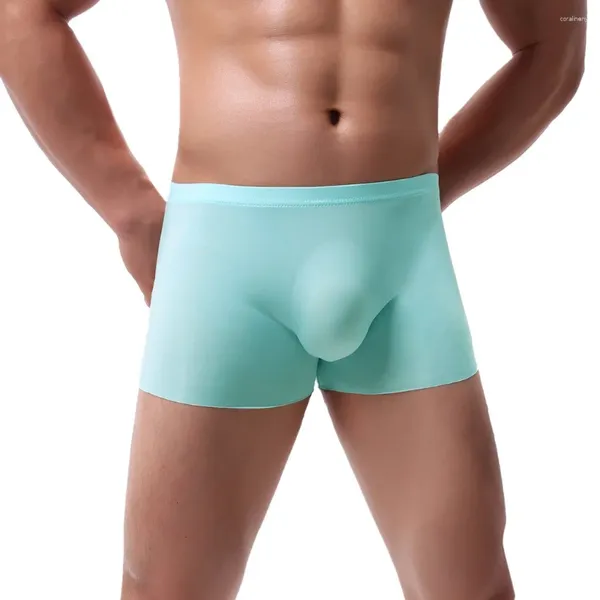 Calzoncillos Ropa interior sexy Seda de hielo U-convexo Boxers Color de una pieza Transpirable Masculino Sólido Estiramiento Corto