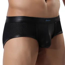 Onderbroek Sexy Ondergoed Heren Boxers Shorts Ademend Mesh Slipje Man Kunstleer Pouch Cueca Calzoncillos