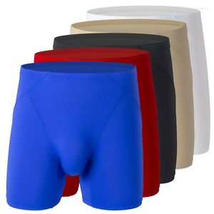 Onderbroek Sexy Underwear Men Men Boxers Shorts Hombre Slim Ice Silk Santies Man Solid U Convex Pouch Long Leg Cueca Calzoncillo