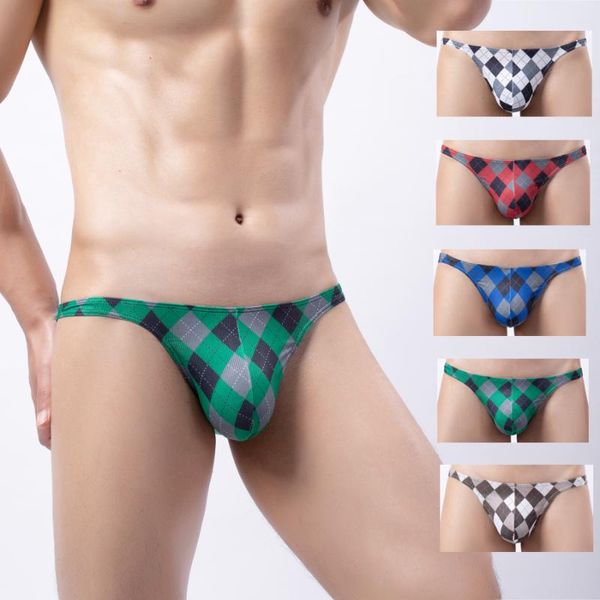 Culotte Sexy Sous-Vêtements Hommes Mémoires Cueca Mâle Mini Culotte Pénis Poche Taille Basse Bikini Hombre Lingerie Exrotic Plaid Homme Y35Sous-vêtement