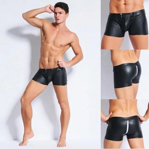 Sous-pants Sous-vêtements sexy hommes collants en cuir pantalon court ouverts