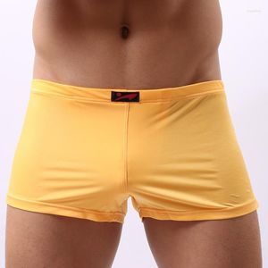 Sous-vêtements sexy sous-vêtements hommes U poche convexe boxer shorts cuecas élastique taille basse glace soie mâle 7 couleur unie m-xxl