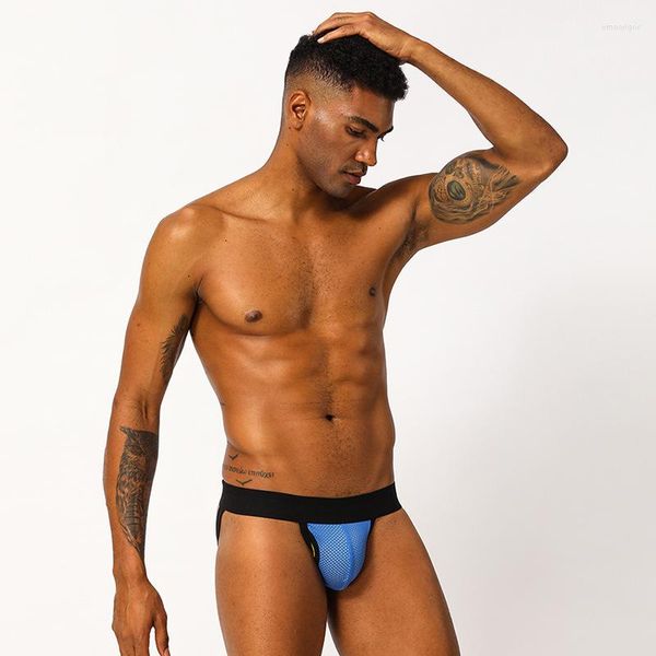 Calzoncillos Ropa interior sexy Malla Transpirable Gay Jockstrap Hombres Tanga Cueca Tanga U Bolsa abierta sin espalda