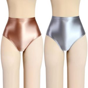 Sous-pants Sexy Femmes Briefes brillants Bottons bikini avec des fesses Men de soyeux sous-vêtements Highwaist Collons lisses Pantalons huileux Swimming Trunks