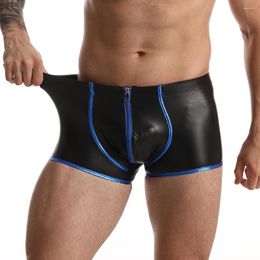 Onderbroek Sexy Zipper Boxer man ondergoed slip faux lederen briefs gay bulge bouch shorts zwarte wetlook mannelijke uitvoering