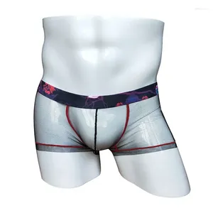 Sous-pants boxeurs en mailles transparentes pour hommes sexy homme boxershorts sous-vêtements transparents respirant gay u convexe fetish cueca
