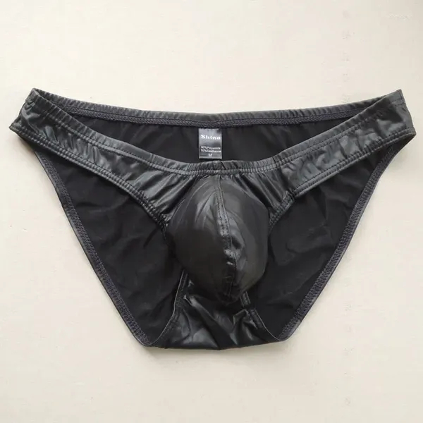 Slip SHINO Men's Sexy Low Rise Cuir artificiel Noir Pouch Brief (taille asiatique - soyez prudent)